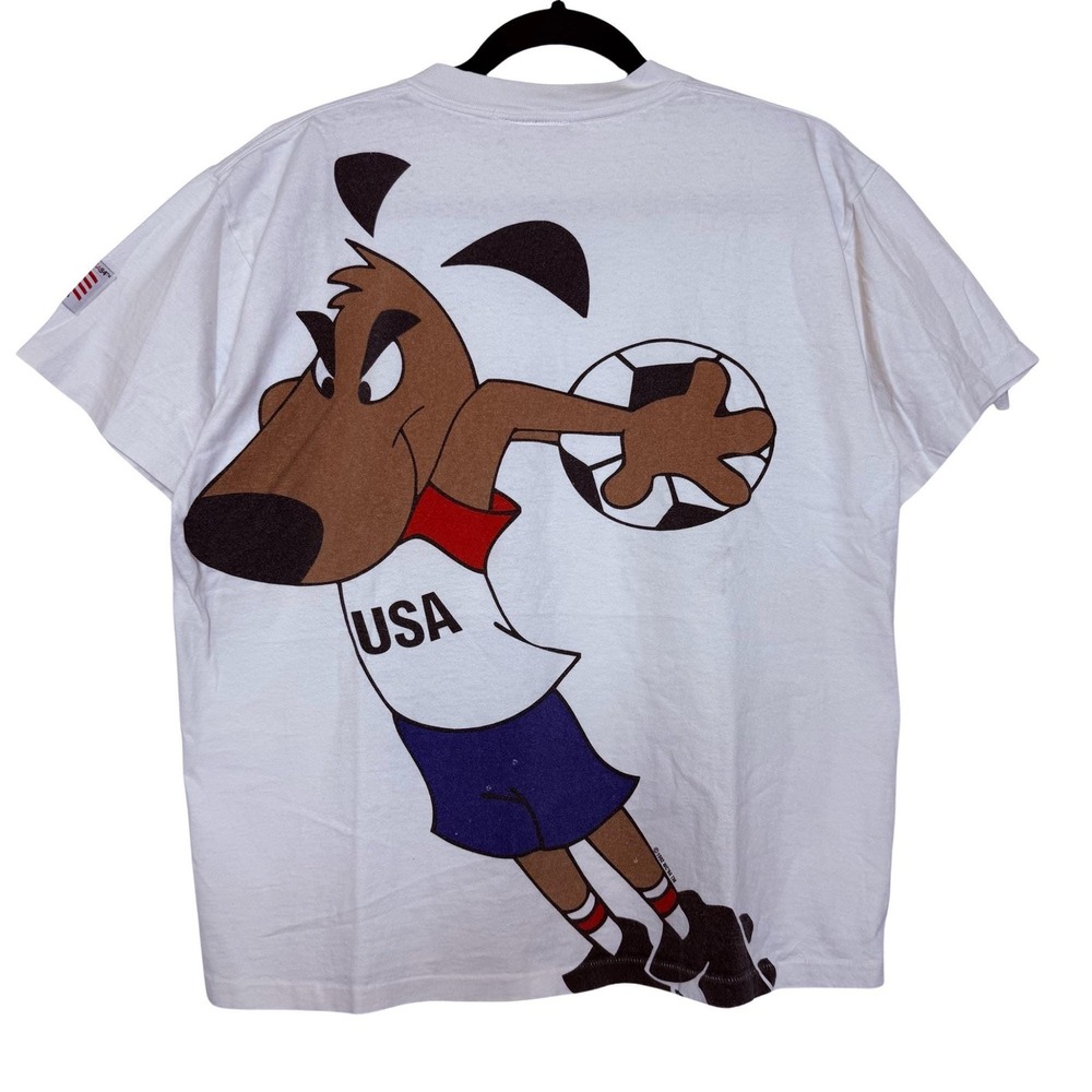 Vtg 1994 FIFA World Cup USA Striker White Tshirt Mens Soccer Football Sz M